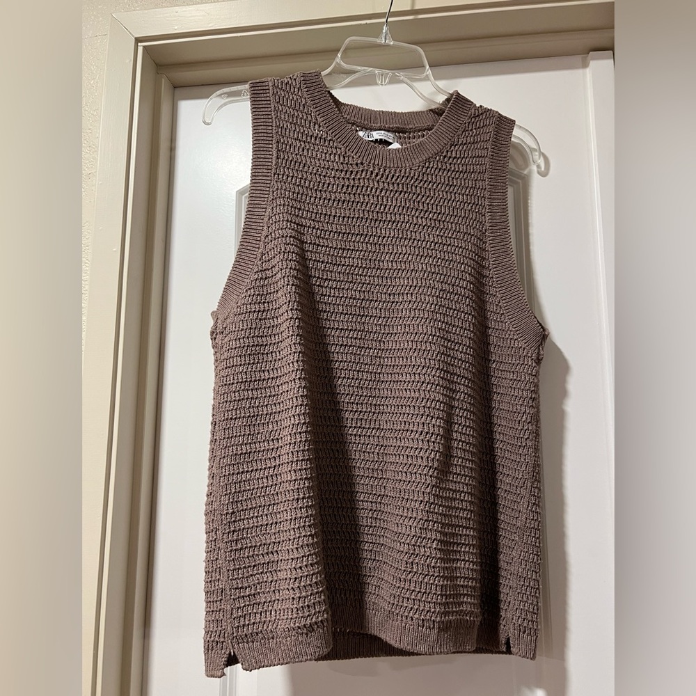 Zara Sleeveless Brown Knit Top Size M